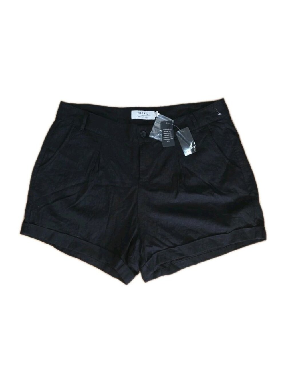 Torrid Linen Rayon Blend Pleated Lined Shorts Size 14 Cuffed High Rise Black NWT